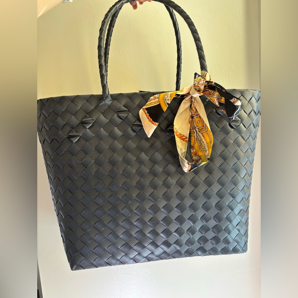 Elegant Black Woven Tote Bag